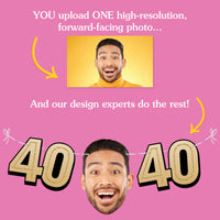 Upload one photo for custom 40th birthday fun face banner