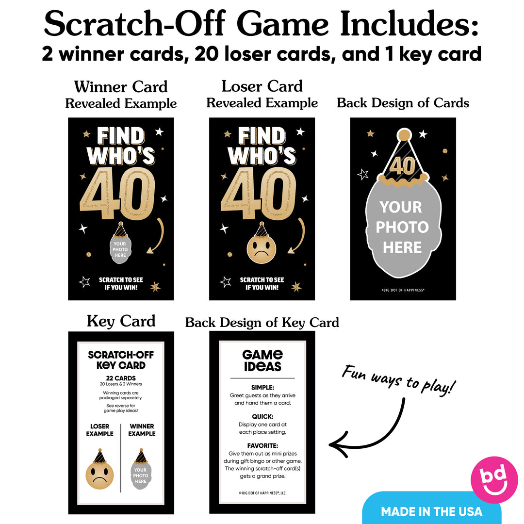 Custom Face 40th Birthday Scratch Off Card Game - 22 Ct