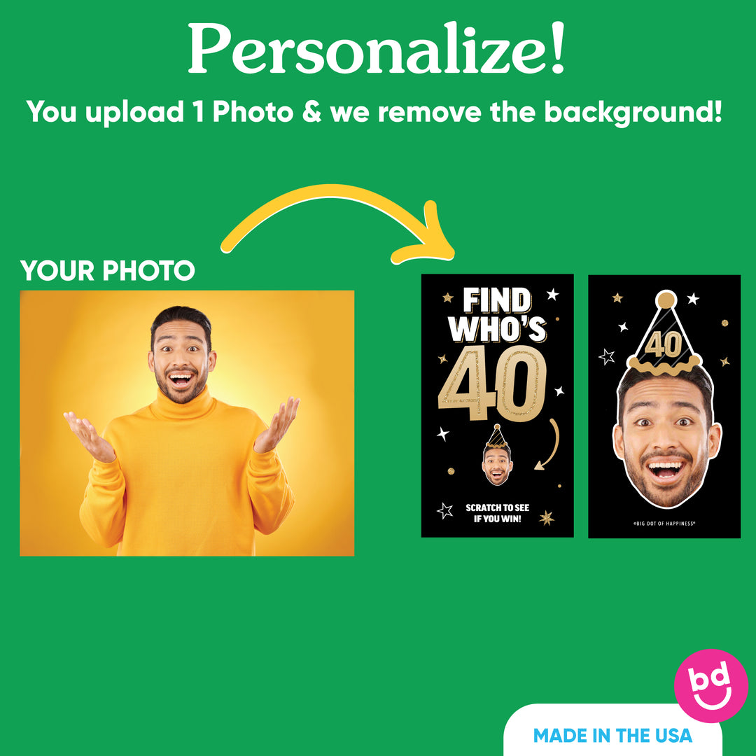 Custom Face 40th Birthday Scratch Off Card Game - 22 Ct