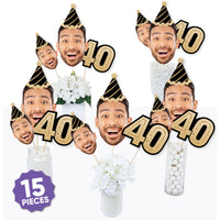 Set of 5 large faces, 5 small faces, and 5 black and gold 40 numbers