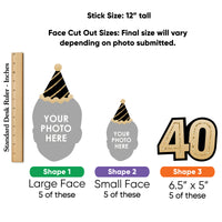 Detail of 40th birthday cardstock face cutout with hat