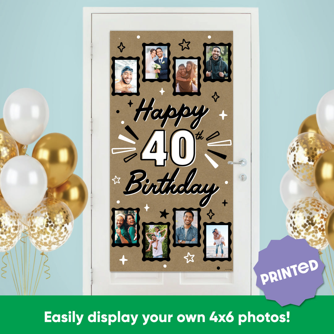 Happy 40th banner modern black white design close-up