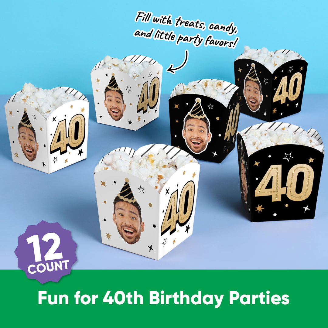 Custom Face 40th Birthday Treat Boxes - 12 Ct