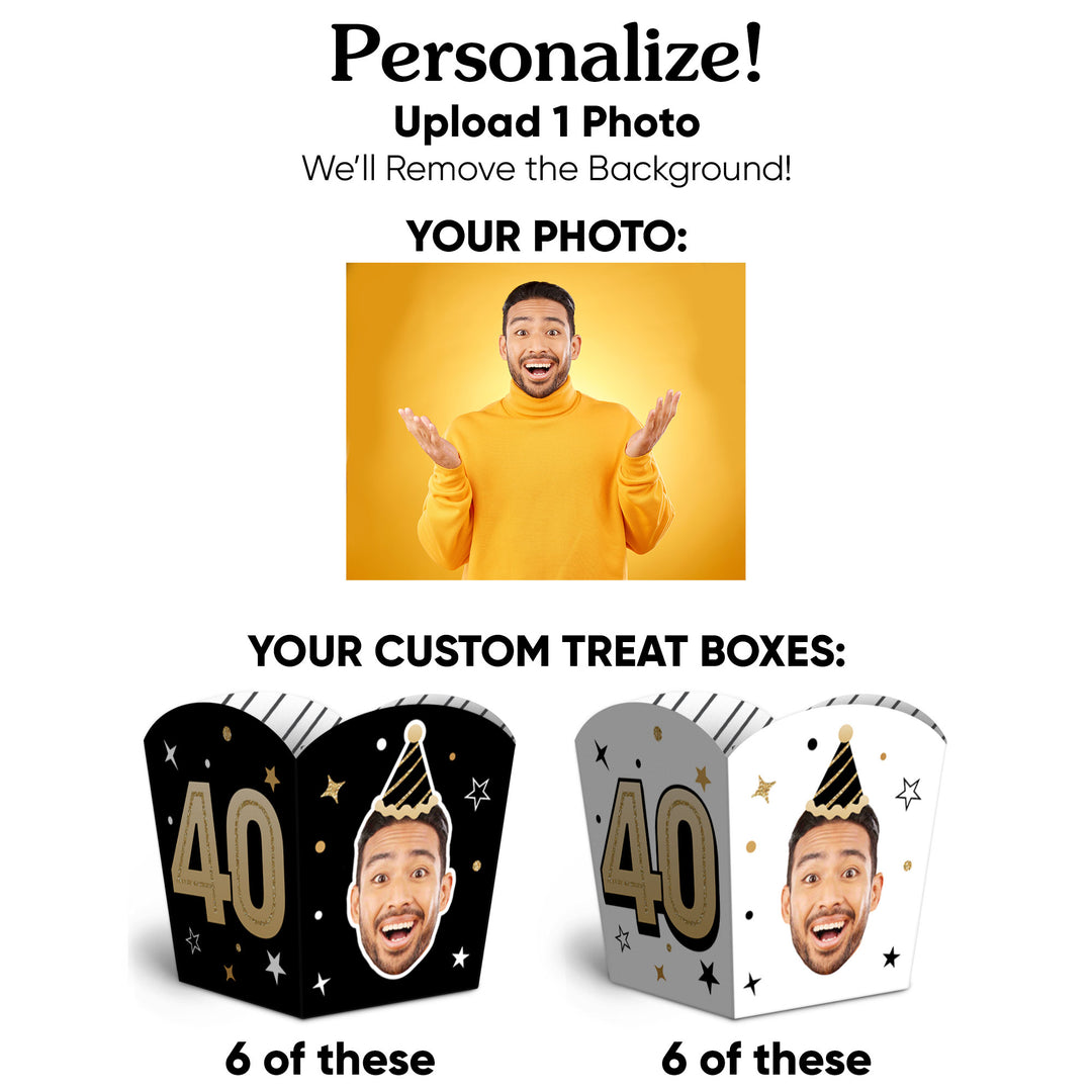 Custom Face 40th Birthday Treat Boxes - 12 Ct