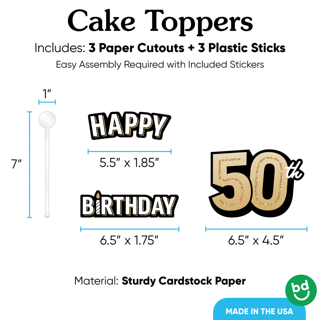 Gold 50th birthday topper front design close-up