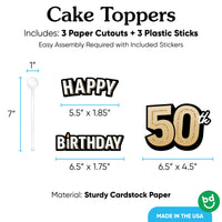 Gold 50th birthday topper front design close-up