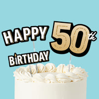 50th birthday cake topper set black and gold, main product image