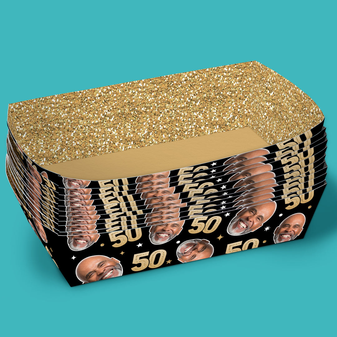 Custom Face 50th Birthday Paper Food Trays - 12 Ct