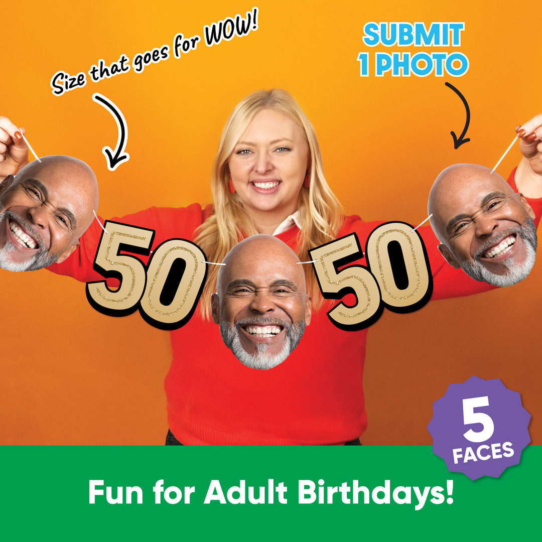 One photo creates five custom faces for 50th birthday garland