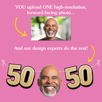 Upload one photo for custom 50th birthday fun face banner