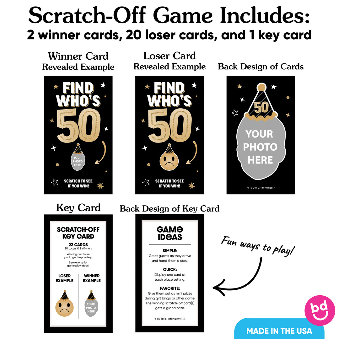 Custom Face 50th Birthday Scratch Off Card Game - 22 Ct