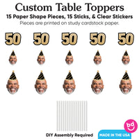 50th birthday number decorations with matching face centerpieces
