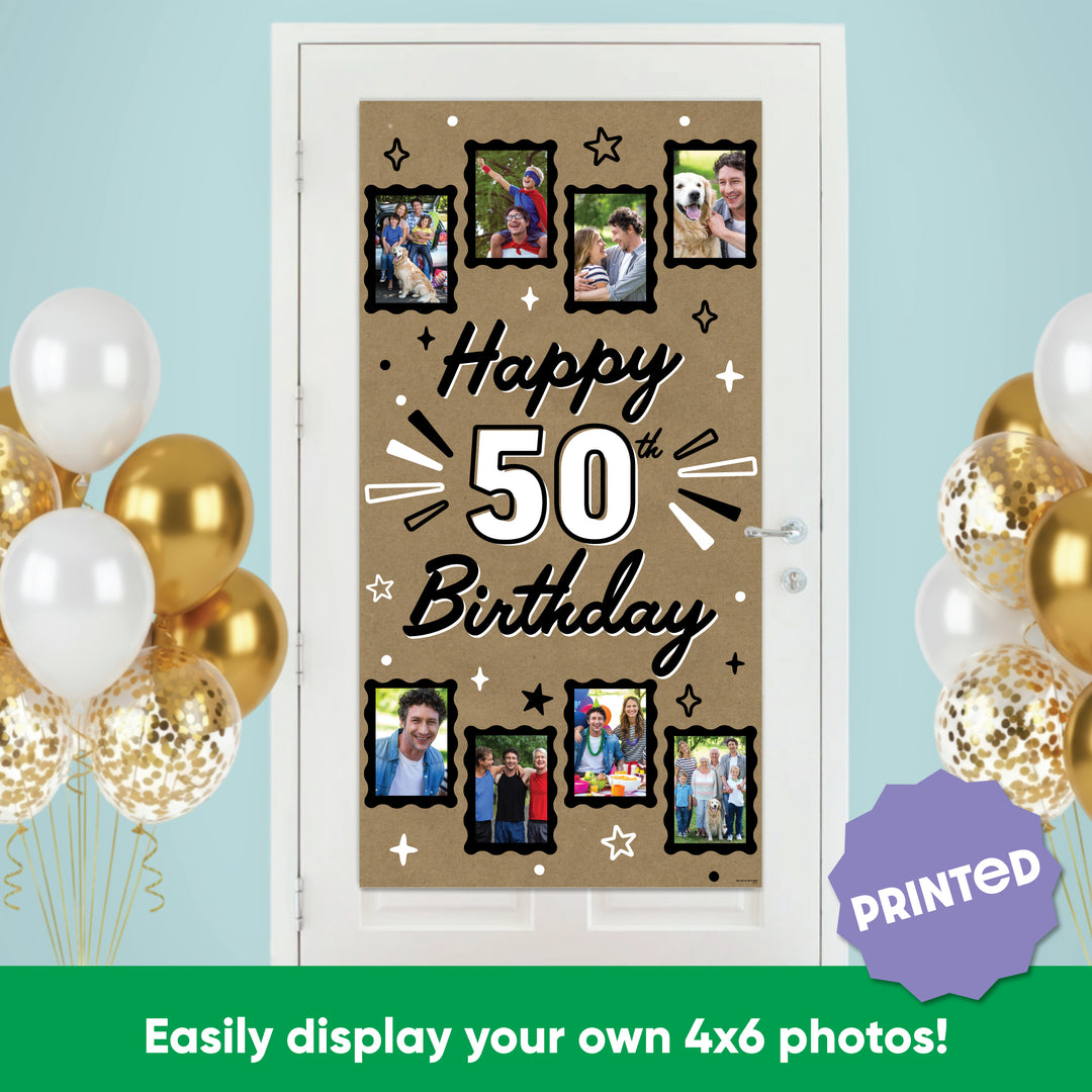 Happy 50th banner black and white design close-up