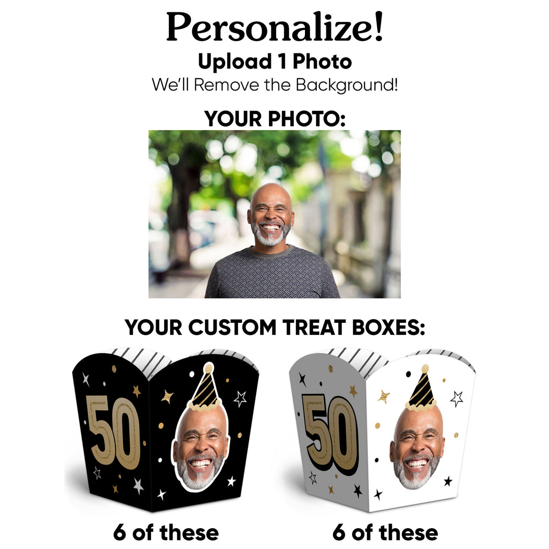Custom Face 50th Birthday Treat Boxes - 12 Ct