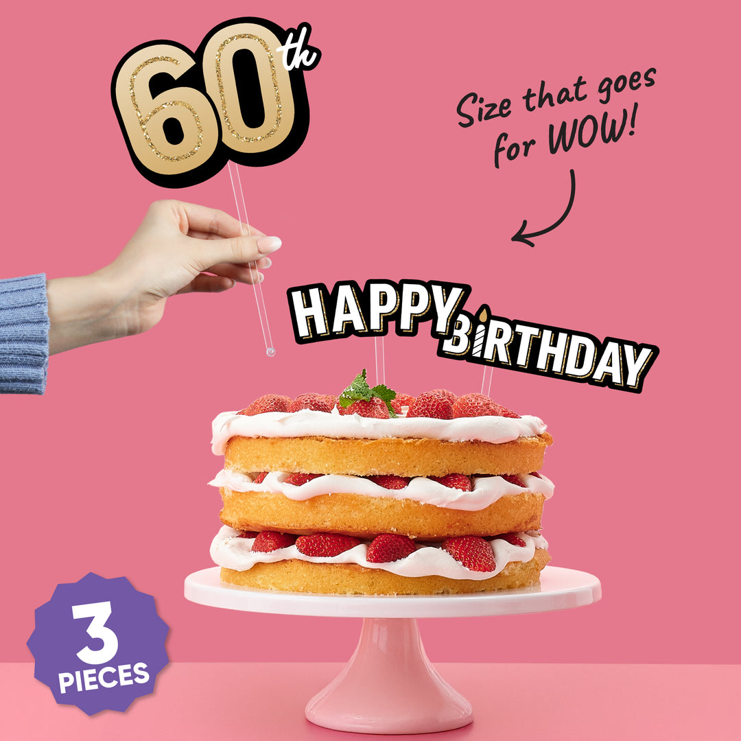 Three-piece 60th birthday cake topper set included