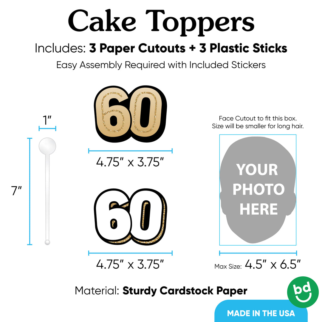 Three-piece 60th birthday cake topper set included