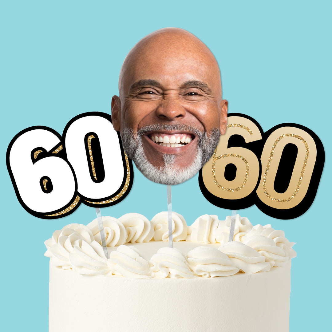 60th birthday cake topper set black and gold, main product image