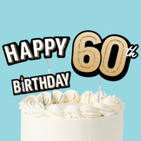 60th birthday cake topper set black and gold, main product image