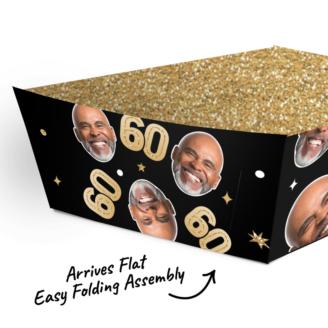 Custom Face 60th Birthday Paper Food Trays - 12 Ct