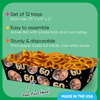 Custom Face 60th Birthday Paper Food Trays - 12 Ct