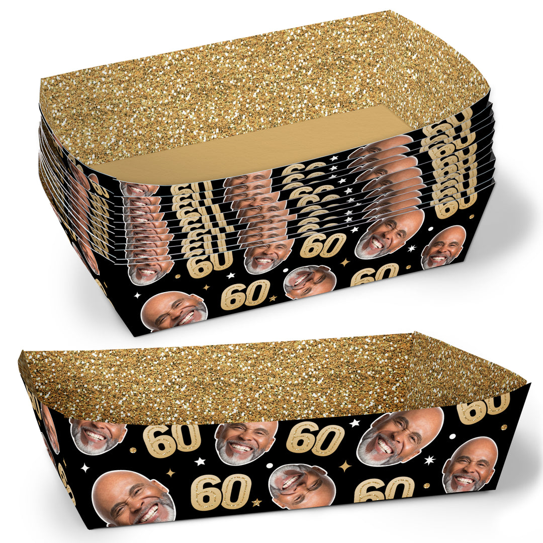Custom Face 60th Birthday Paper Food Trays - 12 Ct