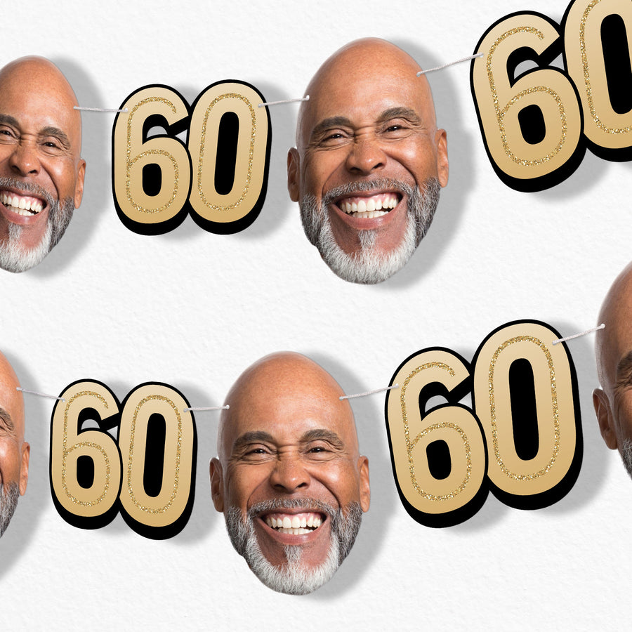 Gold 60th birthday fun face garland banner