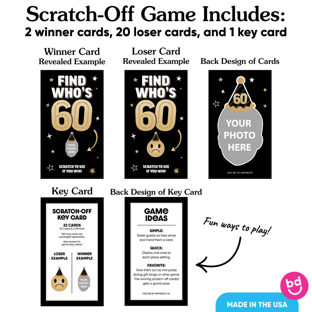 Custom Face 60th Birthday Scratch Off Card Game - 22 Ct