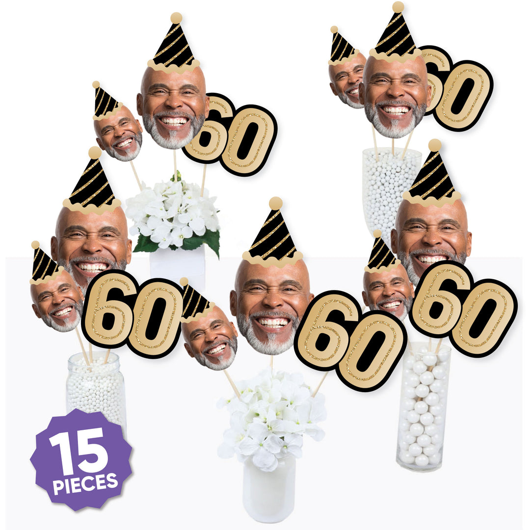 Custom 60th birthday fun face table topper set