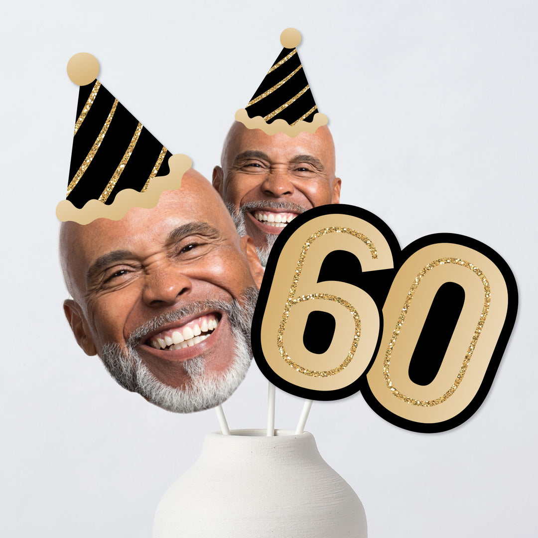 Custom 60th birthday fun face table topper set