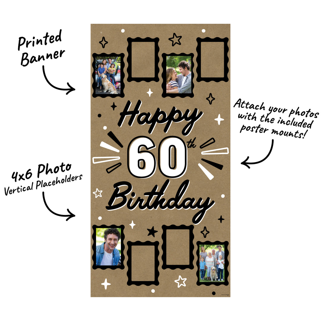 Kraft banner with 8 photo slots and mounting pieces