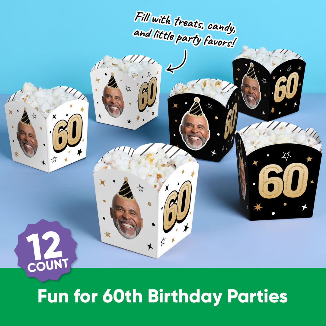 Custom Face 60th Birthday Treat Boxes - 12 Ct