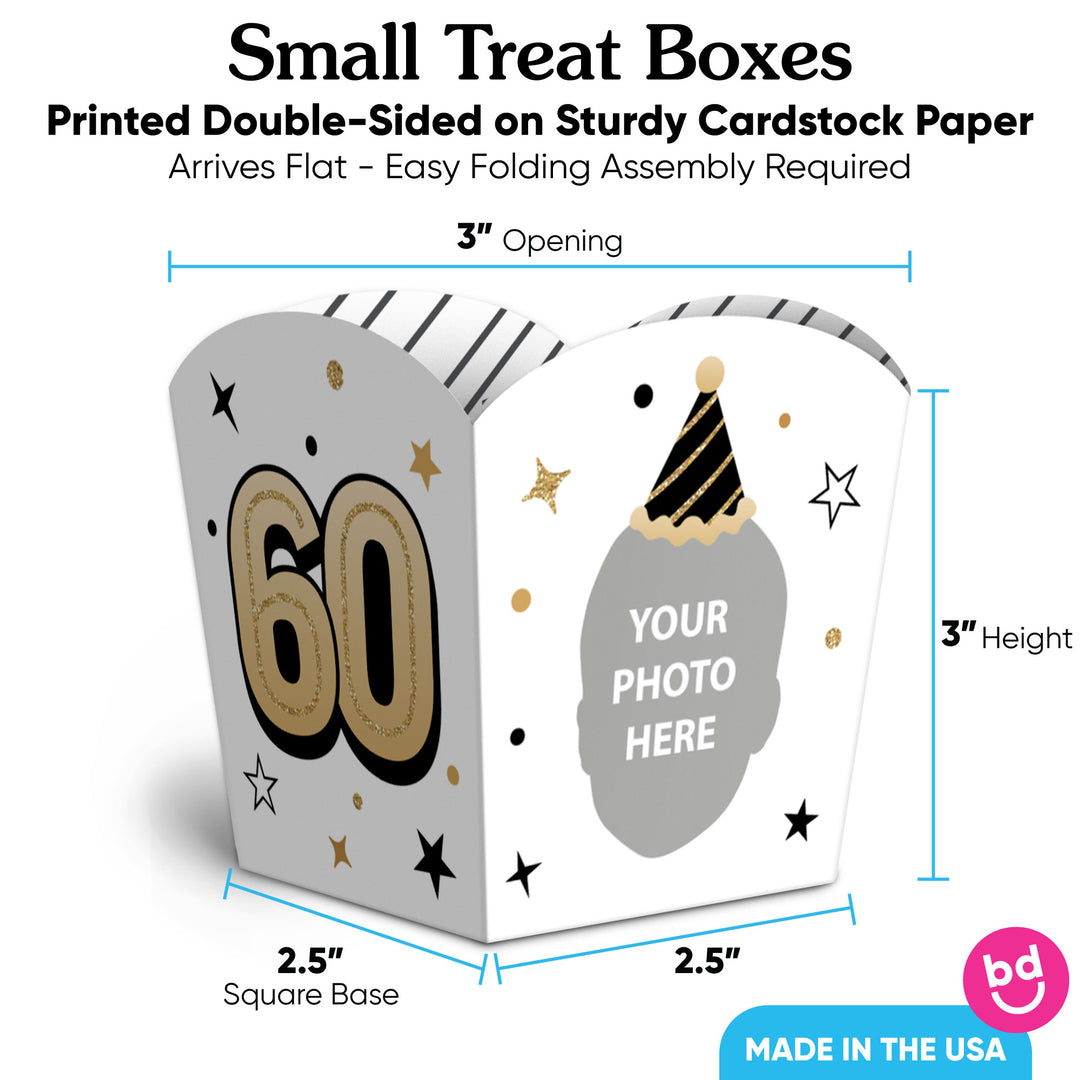 Custom Face 60th Birthday Treat Boxes - 12 Ct