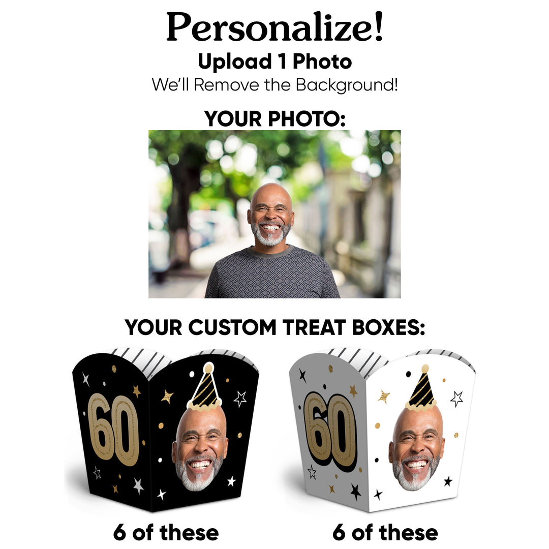 Custom Face 60th Birthday Treat Boxes - 12 Ct