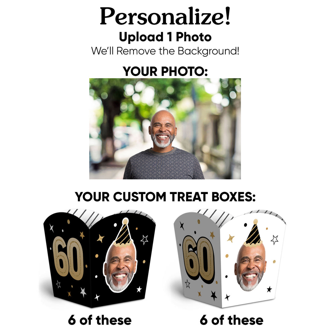 Custom Face 60th Birthday Treat Boxes - 12 Ct