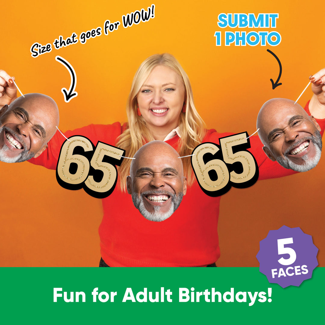 One photo creates five custom faces for 65th birthday garland