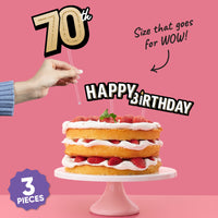 Three-piece 70th birthday cake topper set shown together