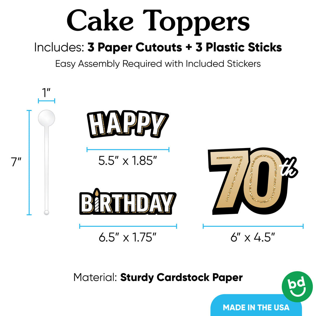 Gold 70th birthday topper front design close-up