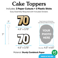 Three-piece 70th birthday cake topper set shown together
