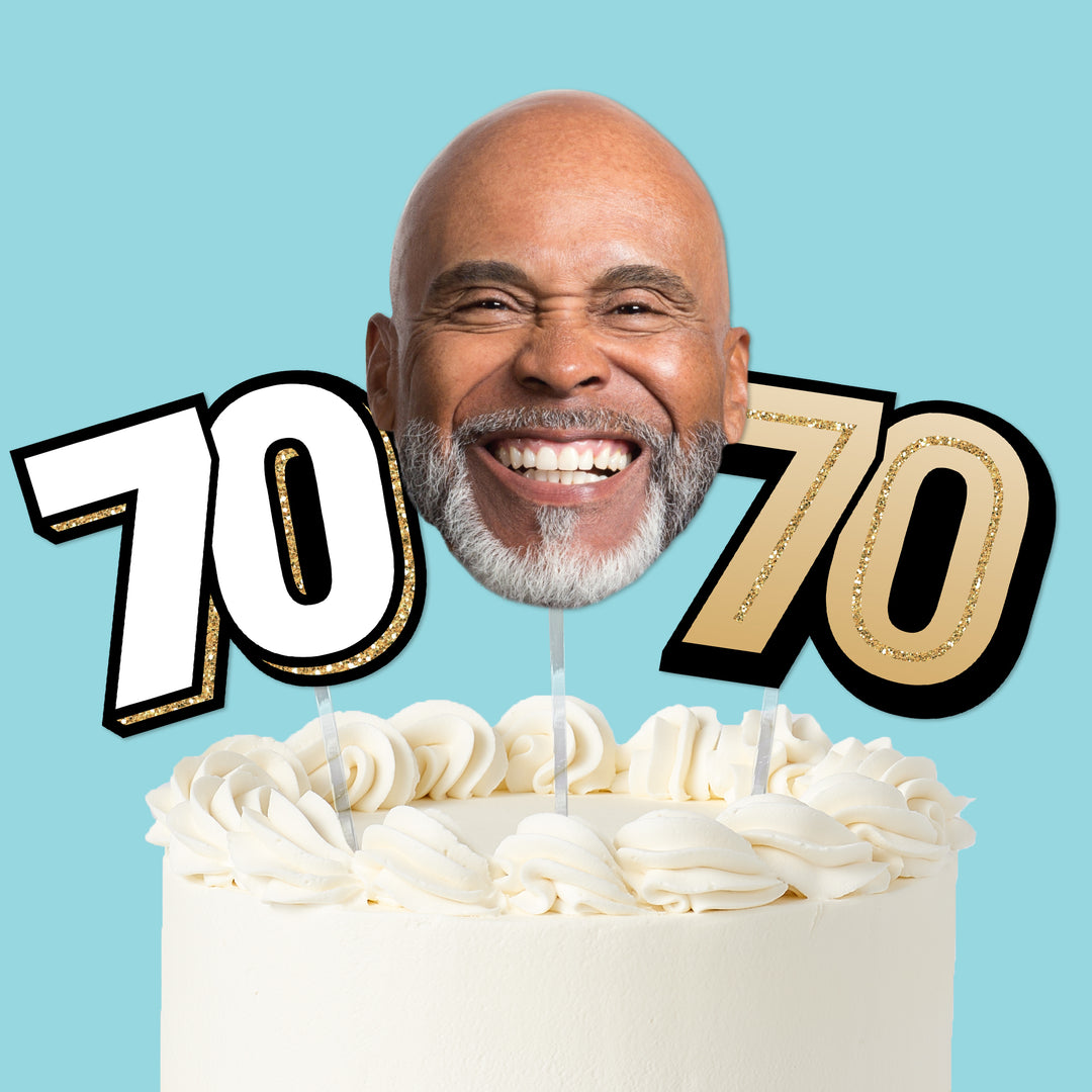 70th birthday cake topper set black and gold, main product image