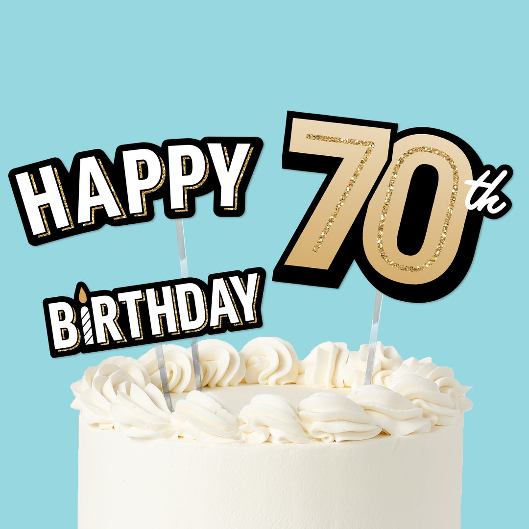 70th birthday cake topper set black and gold, main product image