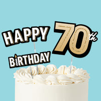 70th birthday cake topper set black and gold, main product image