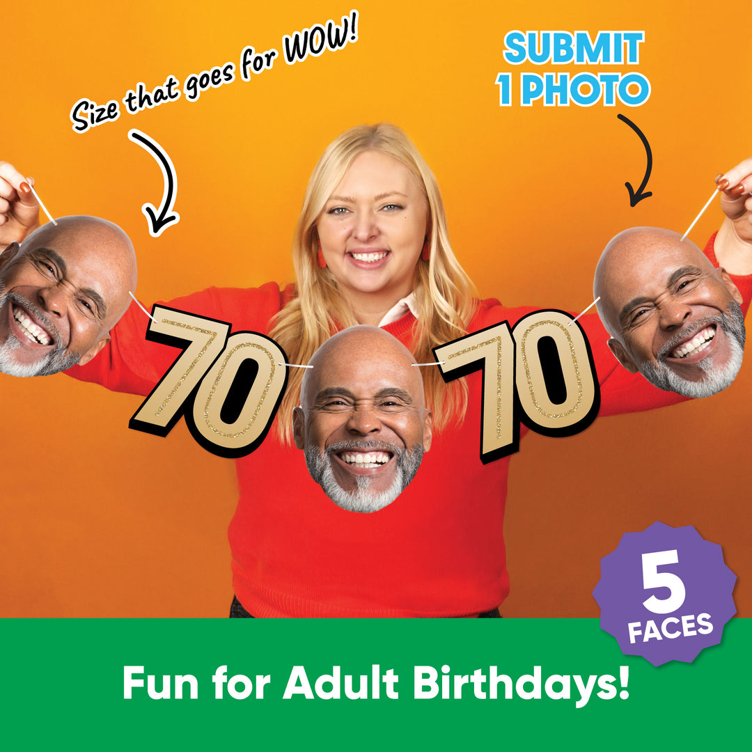 One photo creates five custom faces for 70th birthday garland