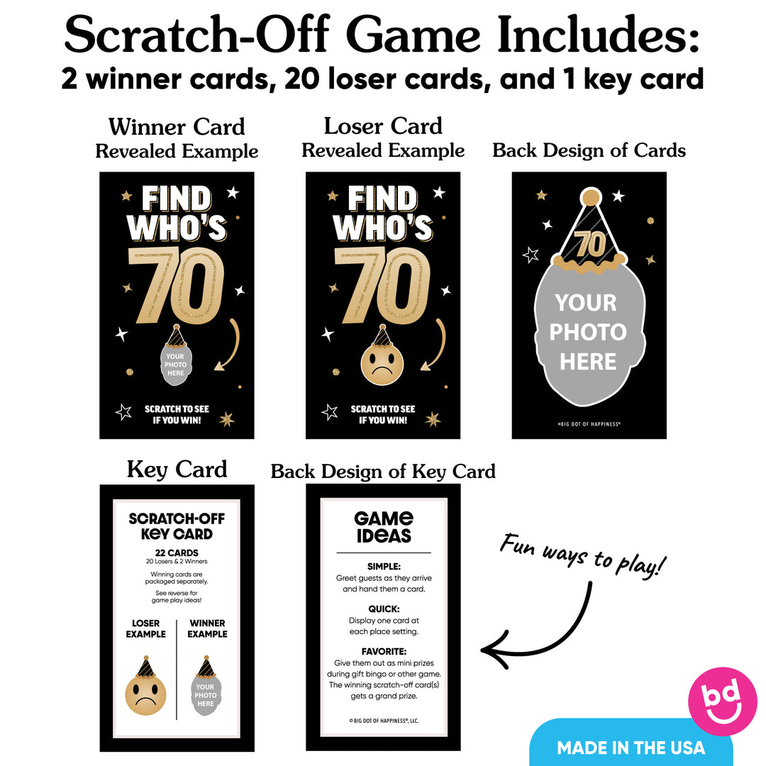 Custom Face 70th Birthday Scratch Off Card Game - 22 Ct
