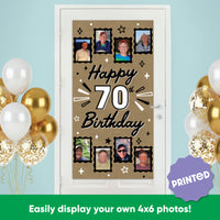 Happy 70th banner modern black white design close-up