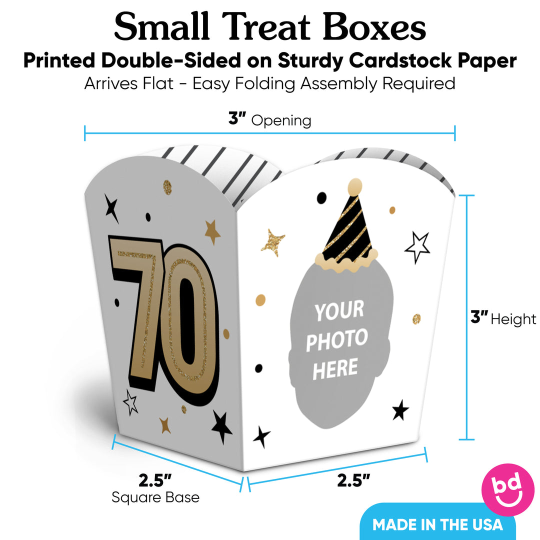 Custom Face 70th Birthday Treat Boxes - 12 Ct