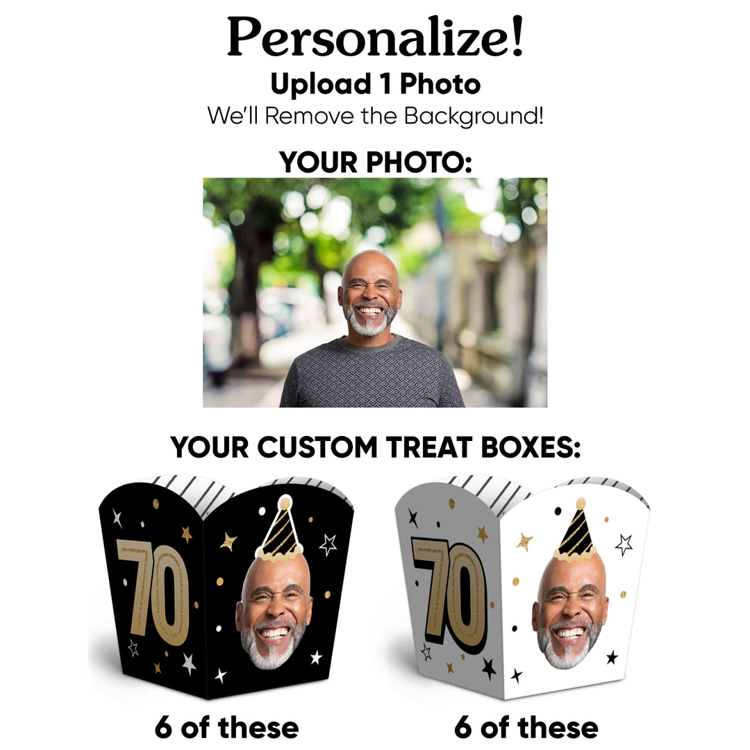 Custom Face 70th Birthday Treat Boxes - 12 Ct