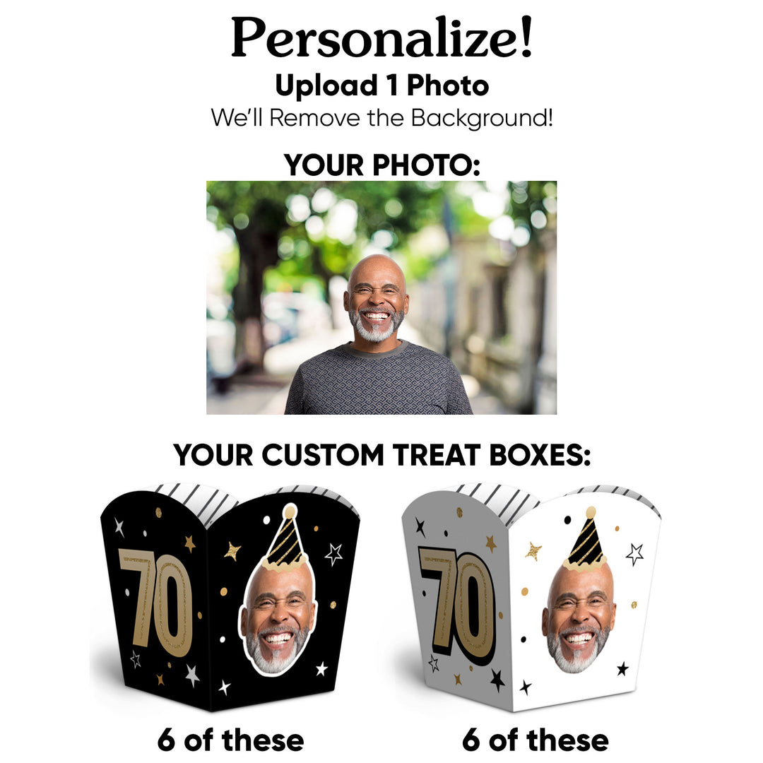 Custom Face 70th Birthday Treat Boxes - 12 Ct
