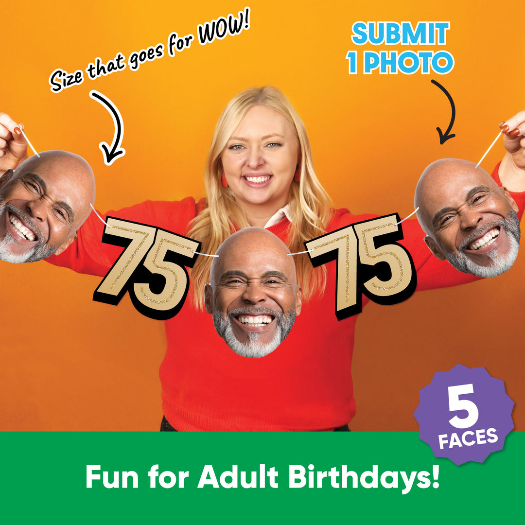 One photo creates five custom faces for 75th birthday garland