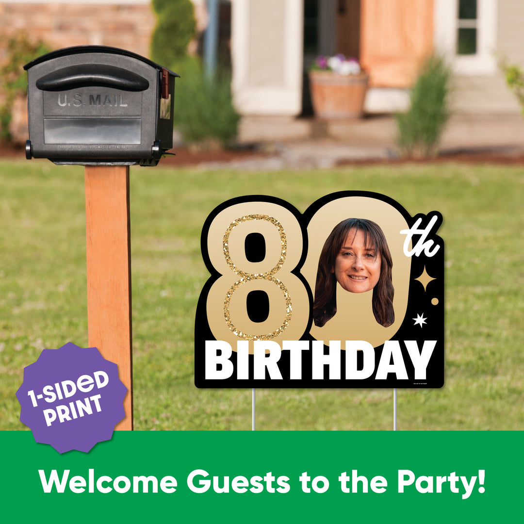 Custom Face 80th Birthday Photo Yard Sign