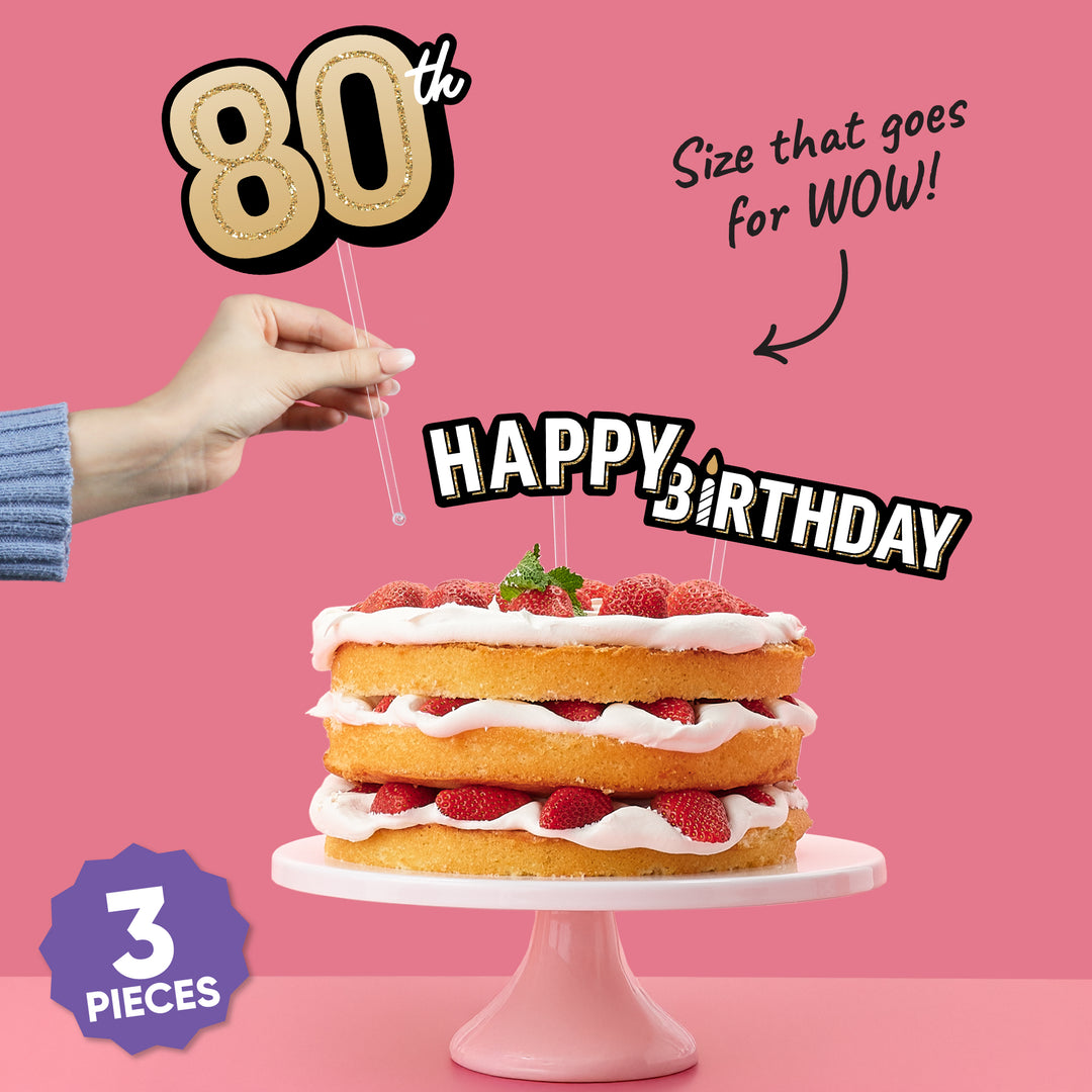 Three-piece 80th birthday cake topper set included